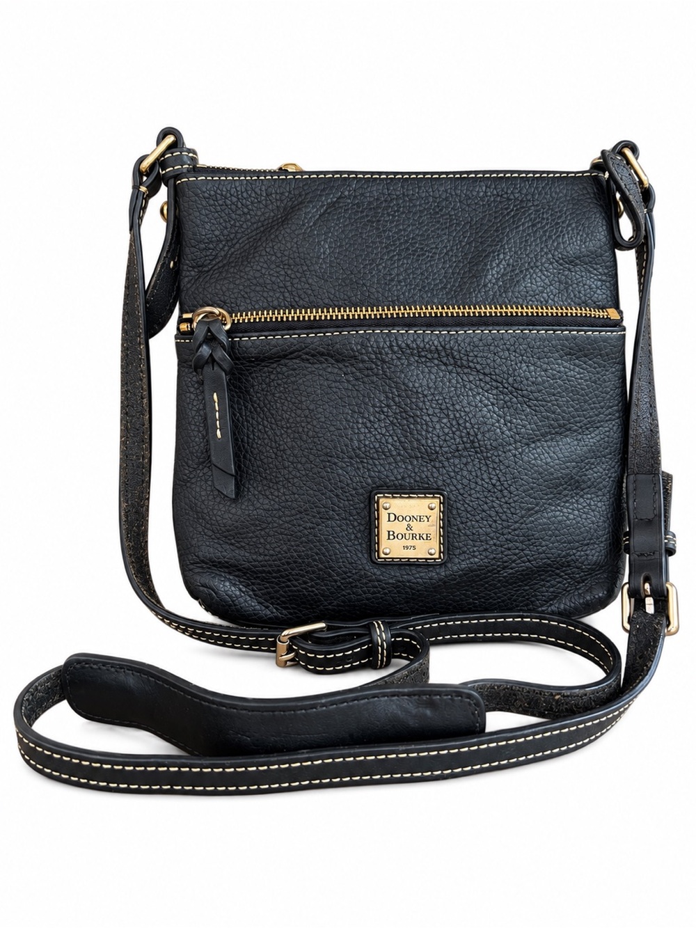 Dooney & Bourke Pebble Leather Letter Carrier Crossbody Bag Black